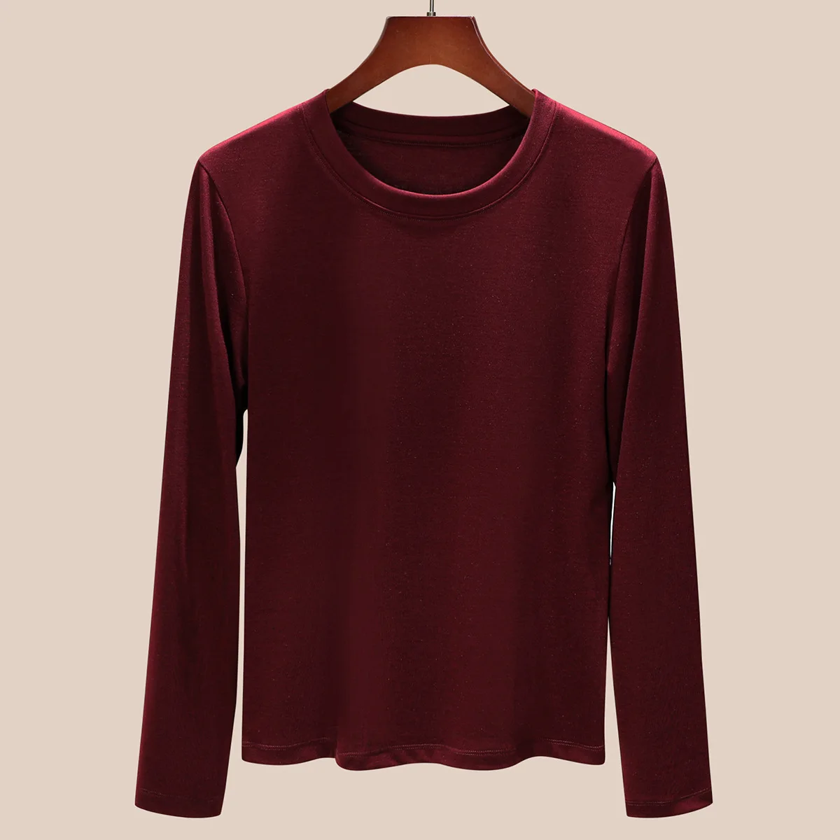 

New Crew Neck T-shirt Women Clothing 2025 Solid Slim Fit Inside and Outside Bottoming Shirt Casual Long Sleeve Top Women