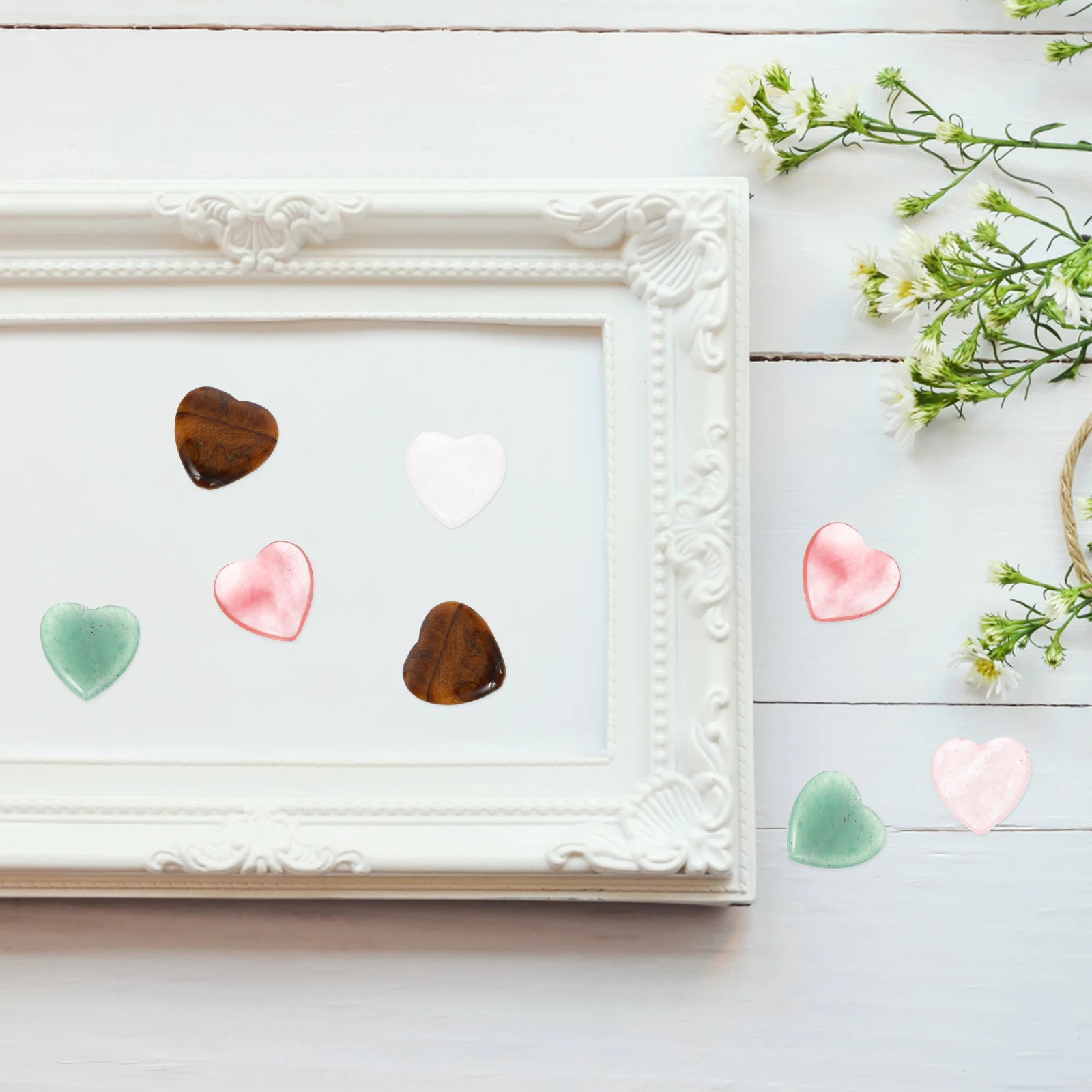 

10 Pcs Heart Shaped Crystal naments 20mm Natural Pink Watermelon Green White Crystals Table Decor Jewelry Accessories