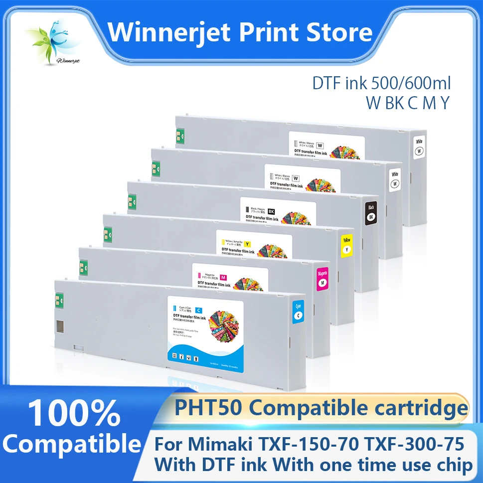 Winnerjet 600ml PHT50 Compatible cartridge DTF Ink with one time use chip for Mimaki TXF150-75 TXF300-75 TXF150-75 Printer