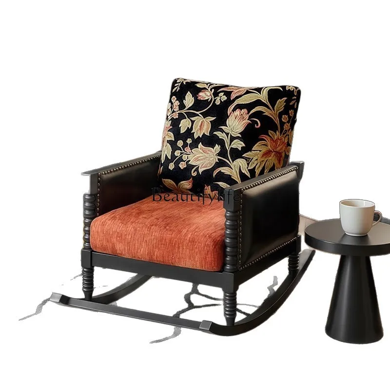 

American retro solid wood single sofa rocking chair lazy leisure home balcony