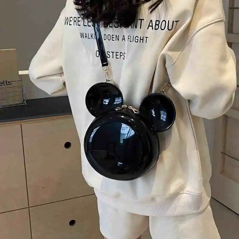 2024 Disney Mickey Mouse Women handbag Minnie Shoulder Diagonal Bag Casual Fashion Girl PU Round Bag Birthday Gifts