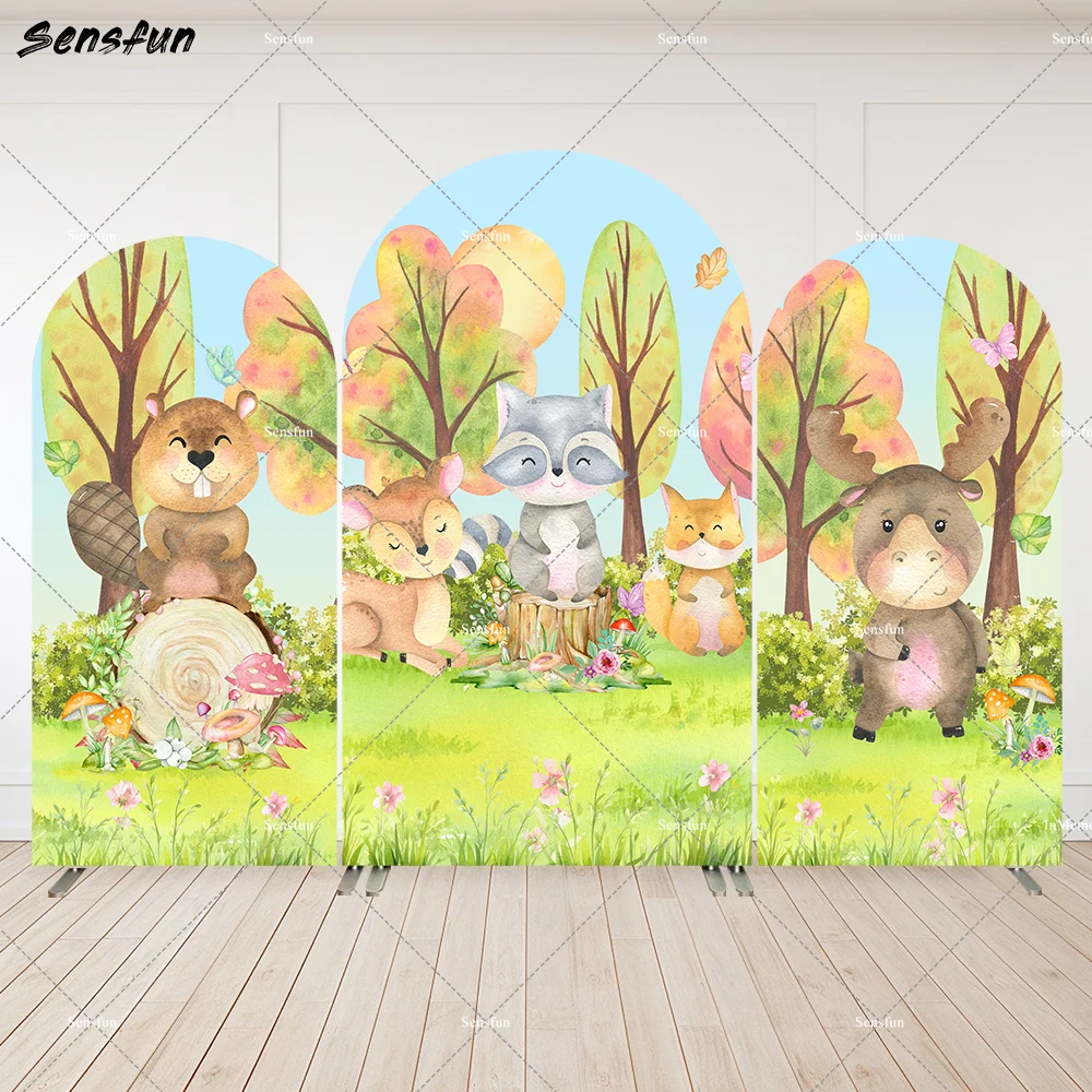 

Fox Bear Woodland Party Arch Backdrop Cover for Kids Birthday Decoration Cartoon Forest Animals Newborn Baby Shower Banner