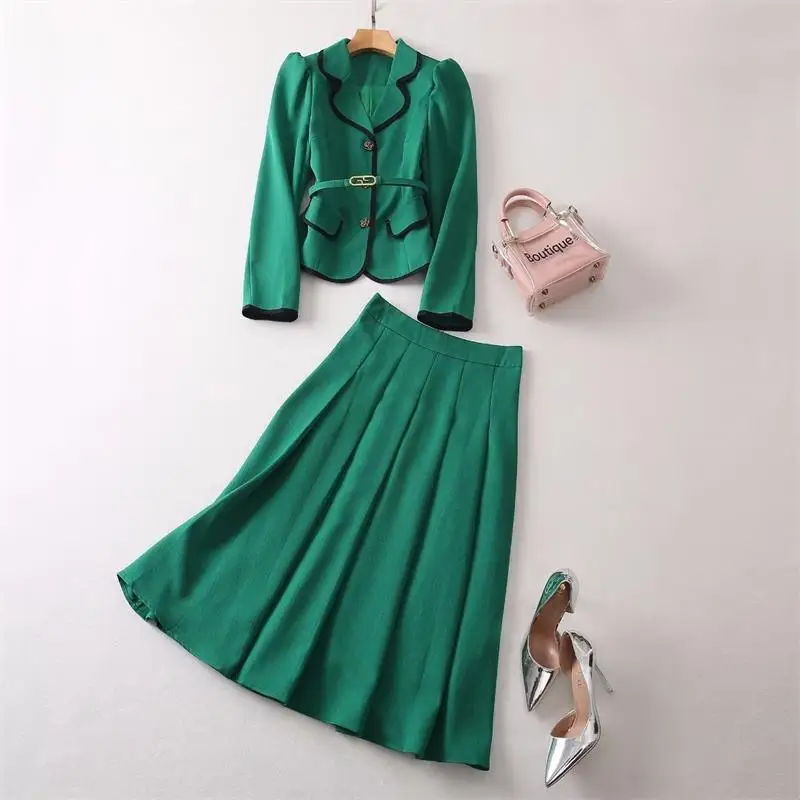 Designer Kate Set 2023 High Quality Spring Autumn Women Suits Long Sleeves Coat +Pleated Skirt Two-piece Clothing Sets NP1889C