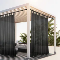 1PC, Outdoor Sheer Volie Curtain With Tab Top Transparent Polyester Fiber	 Waterproof Outdoor Curtain For Porch, Pergola, Cabin