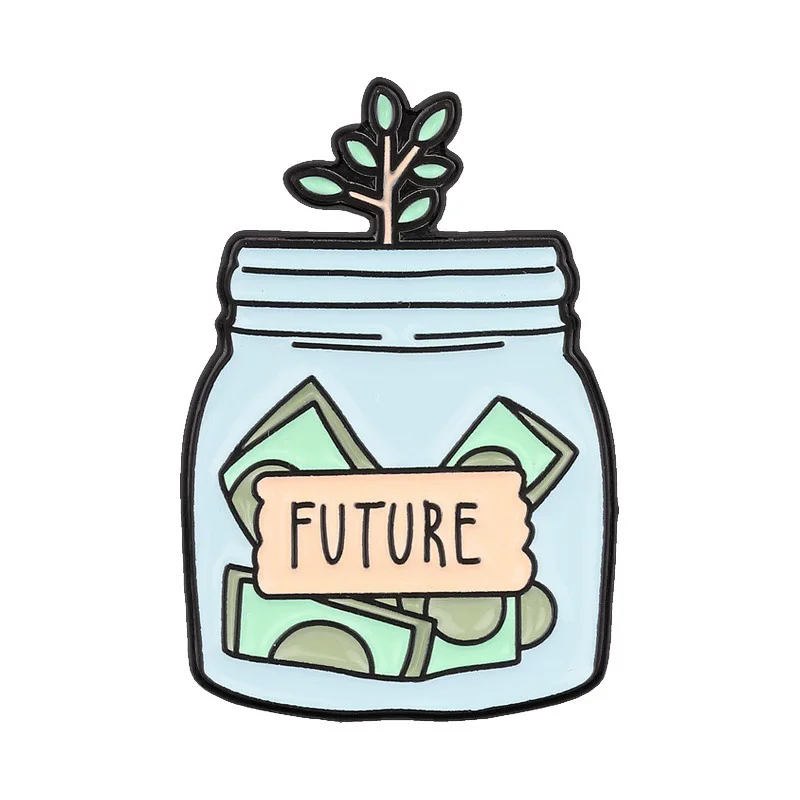 Personality and Creativity Future Savings Jar Enamel Pin Green Plant Badge Lapel Brooch on Backpack Clothing Accessories