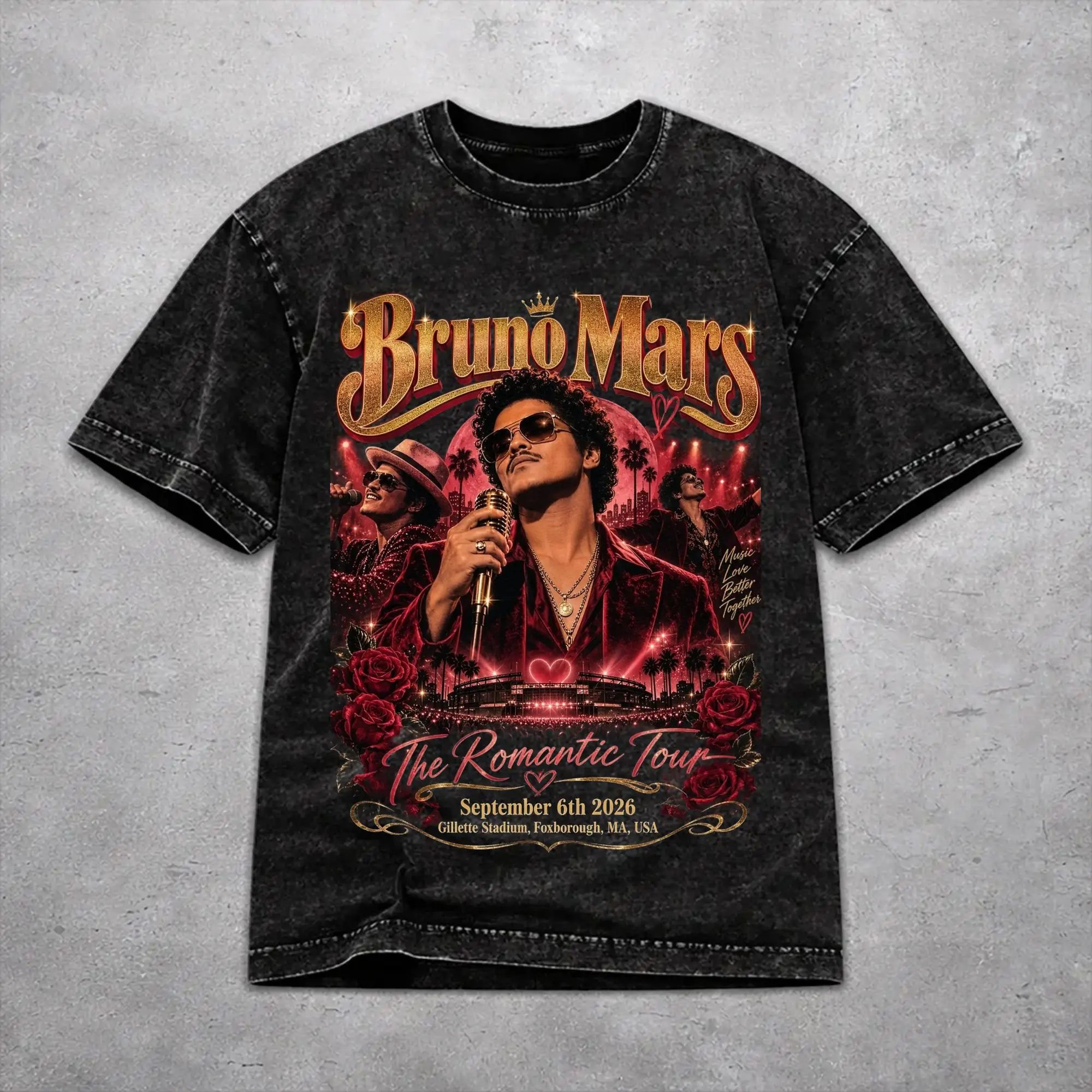 Hip Hop Bruno Mars Romantic Tour 2026 Apparel T Shirt for Men Women  Washed Style Tee Shirt Clothes