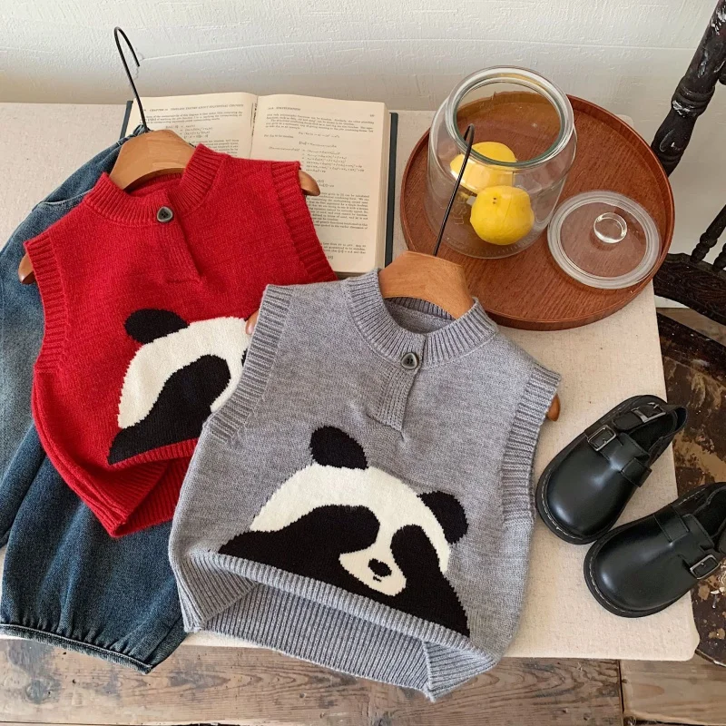 Kids' Sweater Bangcheng2024Winter New Panda Vest Men's and Women's Childhood Clothing Pullover Sweater FashionMY0073