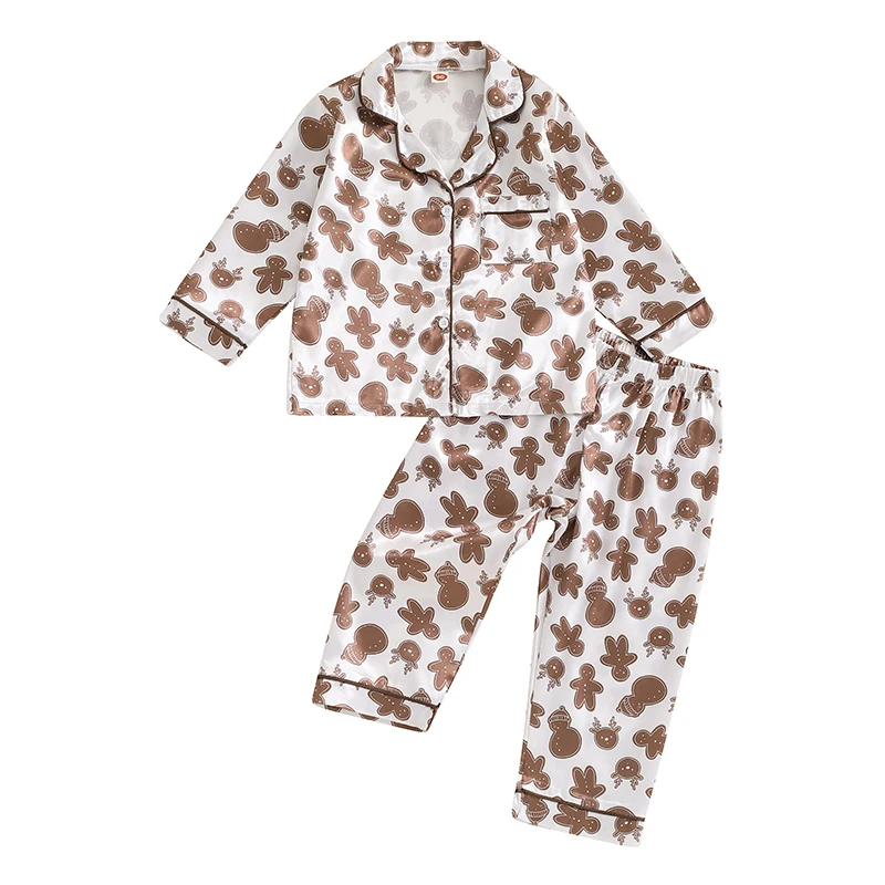 Pudcoco Toddler 2Pcs Christmas Pajamas Long Sleeve Gingerbread Man Print Shirt and Pants Set Baby Loungewear 1-7Years