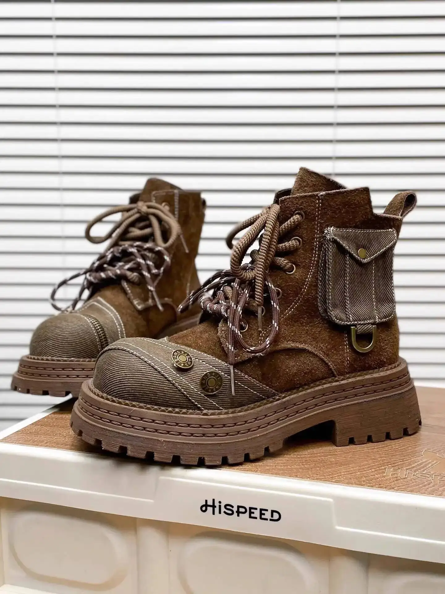 

Женские ботинки-карго, осень 2023, новые женские ботильоны, коричневые ботинки из протертой искусственной кожи на толстой платформе, ботинки-карго в стиле ретро