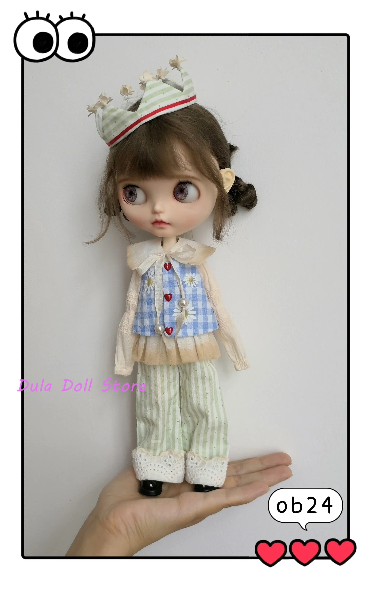 

Dula Doll Clothes Handmade cloth crown hat plaid vest trouser set for Blythe Qbaby ob24 ob22 small6 JerryB 1/6 Bjd Doll