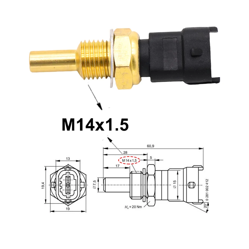 M14x1.5 Coolant Temperature Sensor 0281002412 for Massey Ferguson DAF Fiat V836667732 1426321 1827058 77362294