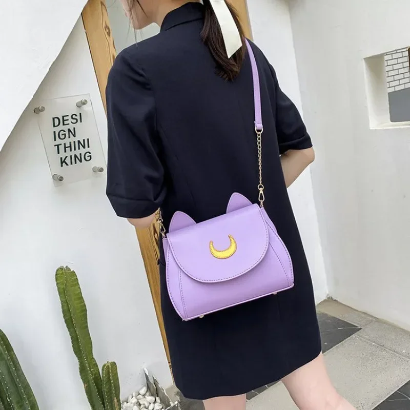 Summer Sailor Moon Ladies Handbag Black Luna Cat Shape Chain Shoulder Bag PU Leather Women Messenger Crossbody Small Bag Purses