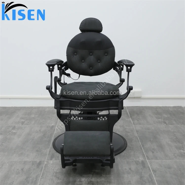 High End Hair Salon Equipment Hair Salon Massage Reclining Lay Down Black Leather Electric Barber Chair for Men Use