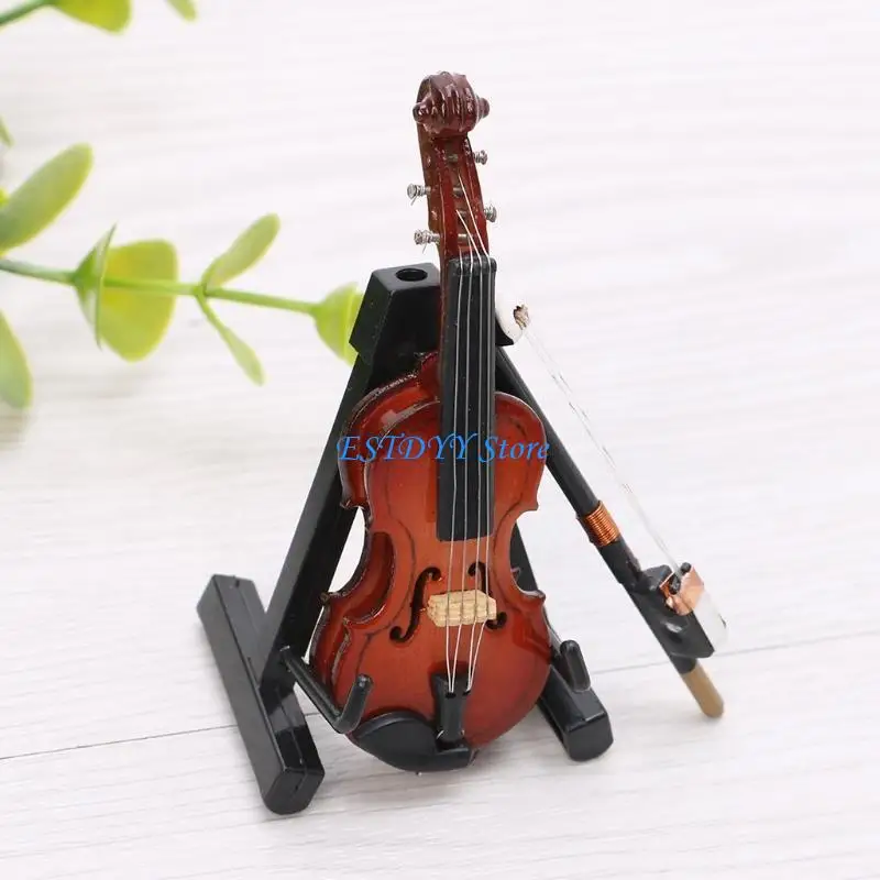 

G6DE 7CM Mini Violin Miniature Musical Instrument Wooden Model with Support and for C
