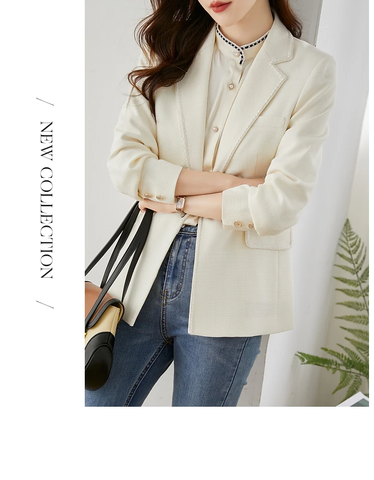 Vimly Apricot Notched Blazers for Women Spring Office Work Professional Elegant Straight Loose Long Sleeve Suit Jacket Workwear