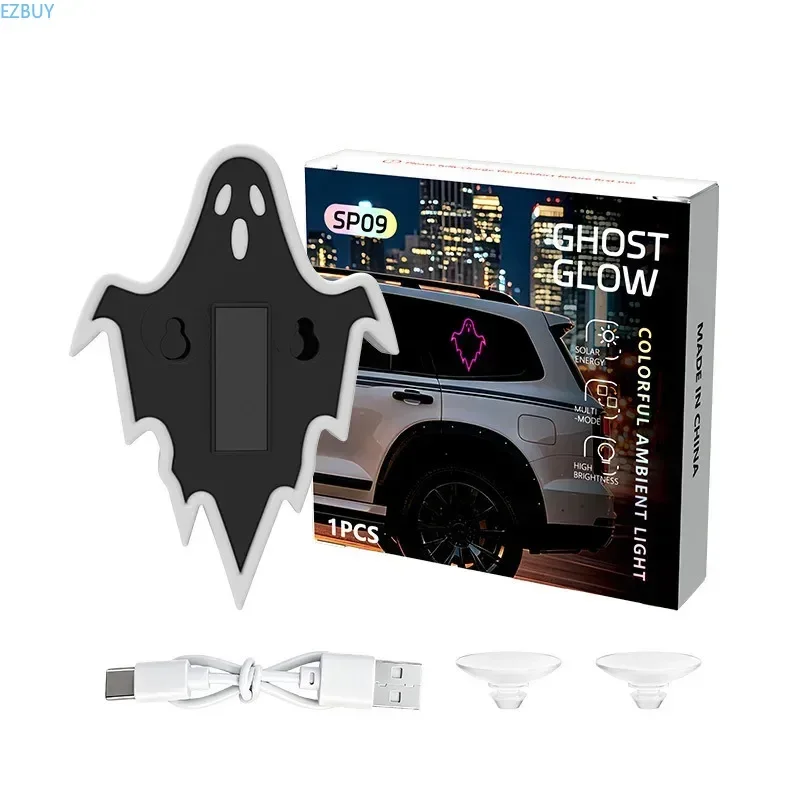 Solar Devil Light, LED Car Ghost Ambient Light, Car Rear Window Dynamic Decorative Expression Light for Halloween