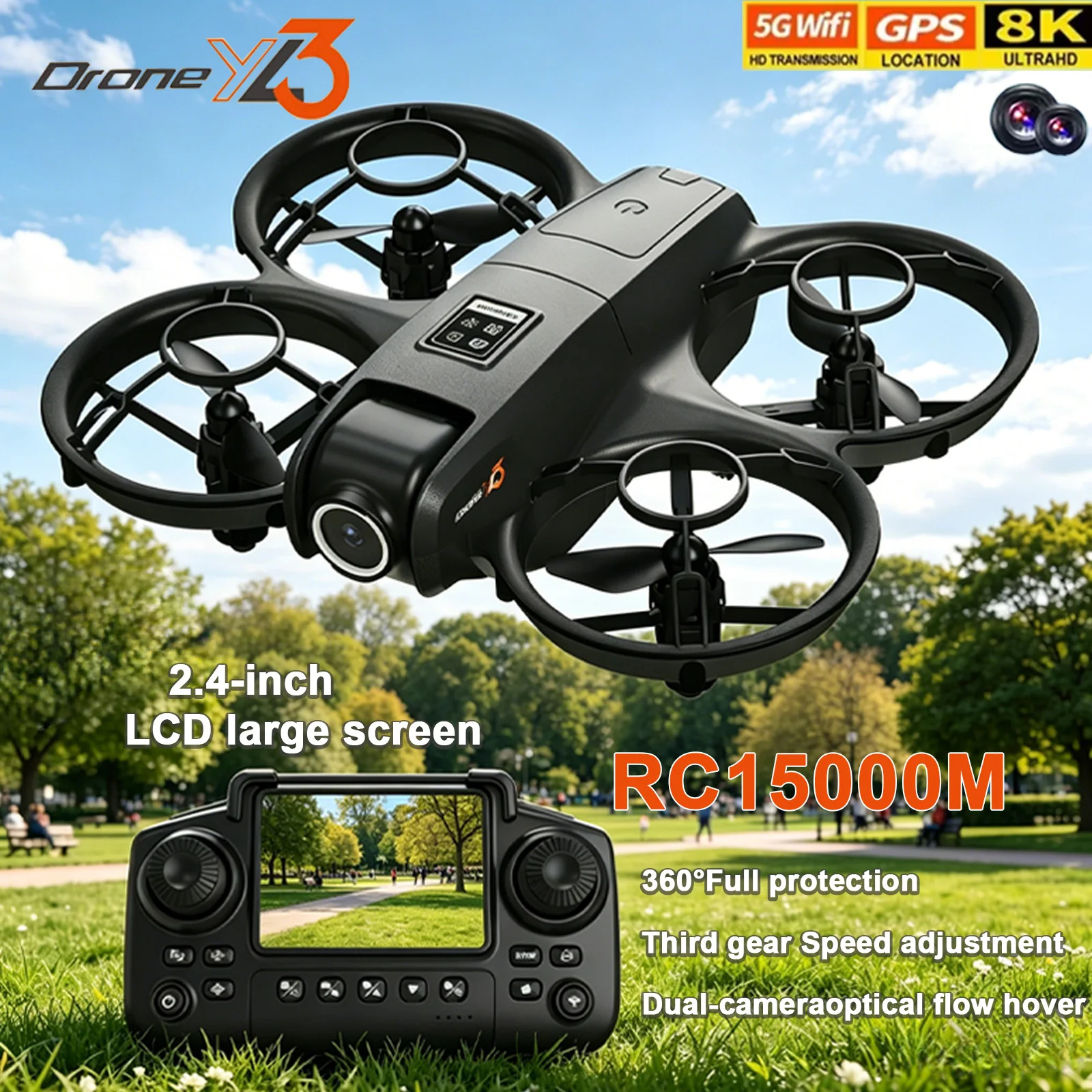Dron YL3 8K HD con GPS, Motor sin Escobillas, Ajuste Eléctrico, Doble Cámara, Flujo Óptico, Juguete para Niños, Regalos