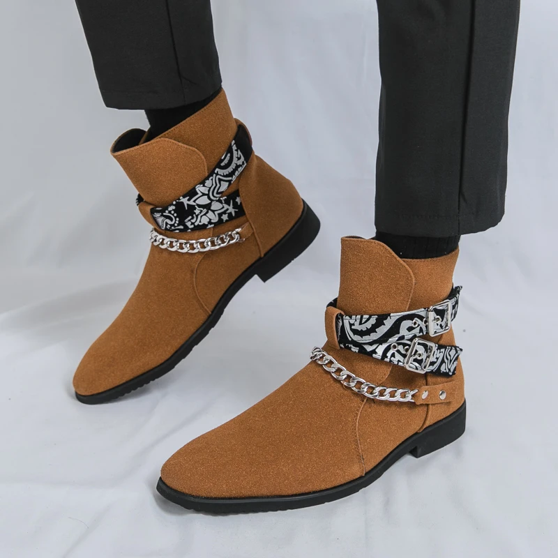 

Модные высокие мотоциклетные ботинки, фирменные мужские замшевые деловые ботинки из воловьей кожи, качественные удобные повседневные кожаные ботинки, размеры 38-46