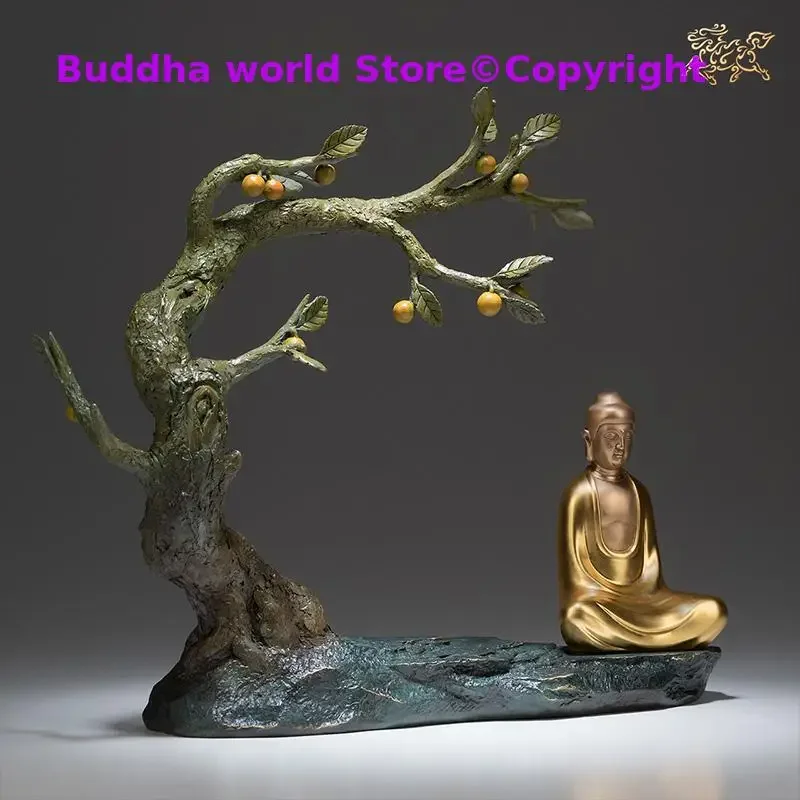 high grade Buddhist gilding Sakyamuni Amitabha Buddha Bodhi tree statue family Protect Spiritual Art Talisman COPPER Sculpture