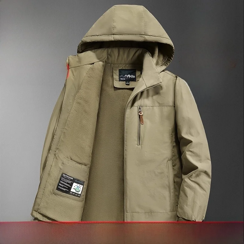 

Men's Loose Fit Thiened Fce Lined Cotton Jaet Autumn Winter Warm Coat with Multiple kets Busin Casual Sle