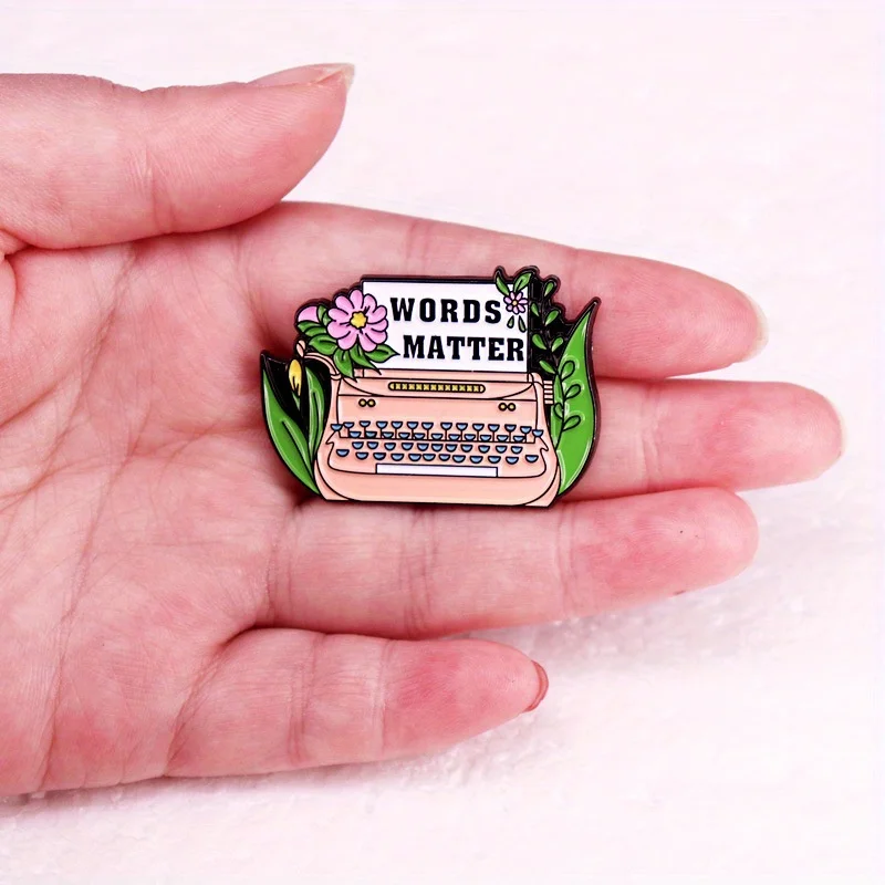 ”Words Matter“ Colorful Typewriter Brooch Bag Clothing Party Badges Accessories