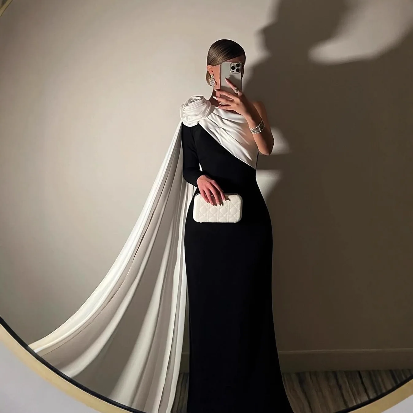 

French Off Shoulder Sexy Elegant Evening Gown 2026 Women Spring Autumn White Floral Maxi Shawl Black Bodycon Slim Fit Long Dress