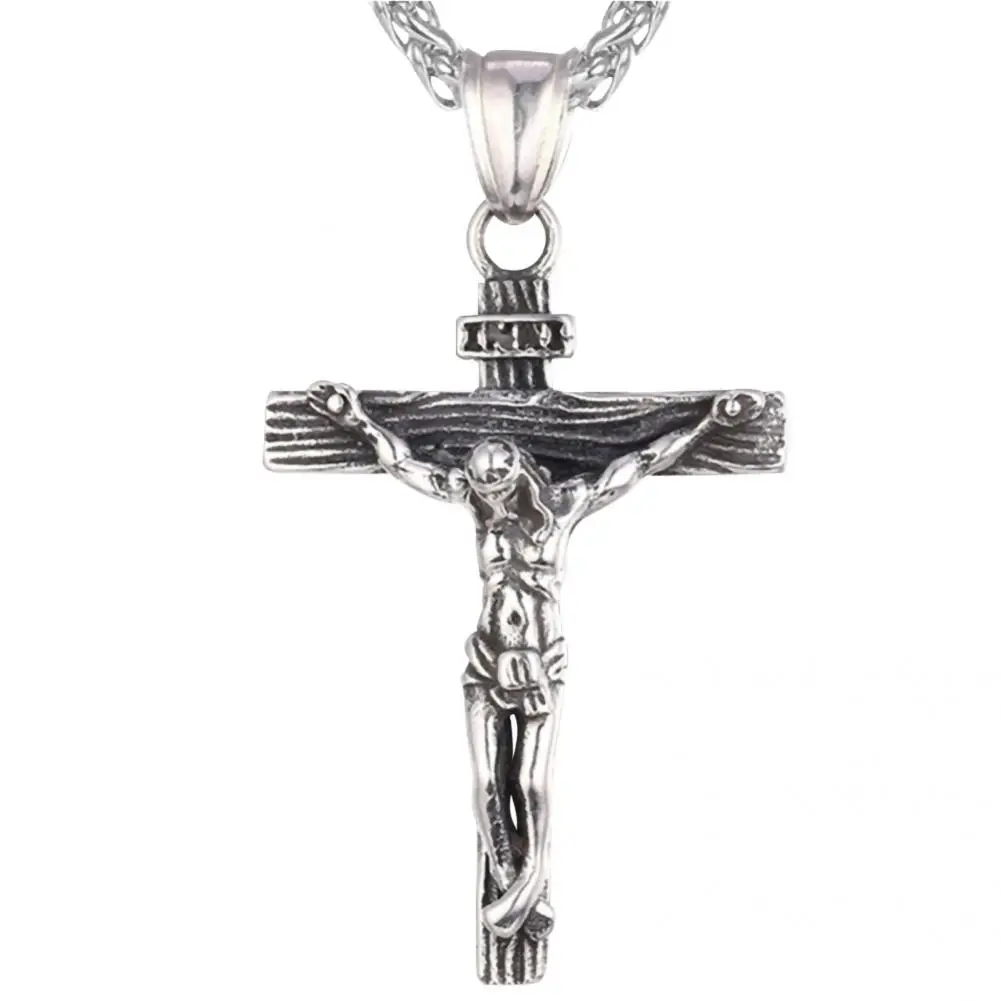 Attractive Jesus Cross Men Necklace Stainless Steel Pendant Necklace Men Jesus Cross Pendant Necklace for Cocktail