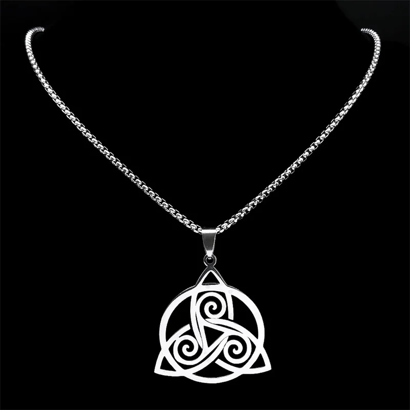 Viking Trinity Celtic Knot Pendant Necklace for Men Women Stainless Steel Witch Triskele Triskelion Necklaces Jewelry collar