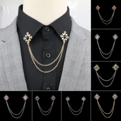 Men's Suit Shirt Collar Crystal Cross Chain Lapel Pin Fashion Gentleman Tassel Rhinestone Retro Brooch Wedding Accessories Gift
