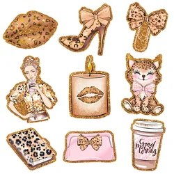 Fashion Girl Lip Gold Glitter Acrylic Flatback For DIY Phone Case Hair Bow Craft Supplies Cabochon Scrapbook