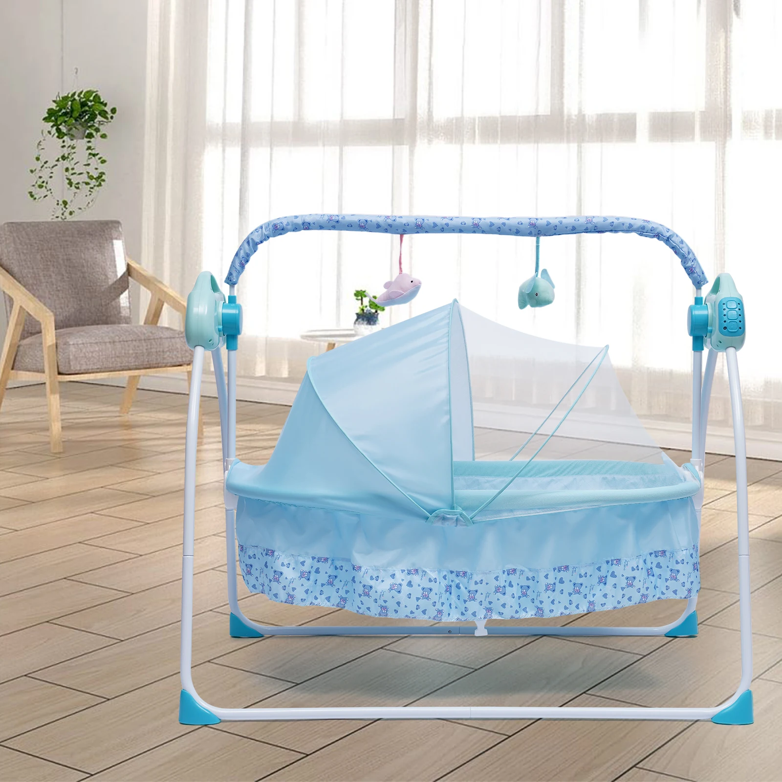 Baby Swing Electric Baby Cradle with 5 Speed Deluxe Baby Swing with Music Folding Baby Swing Electric Remote Control Timing