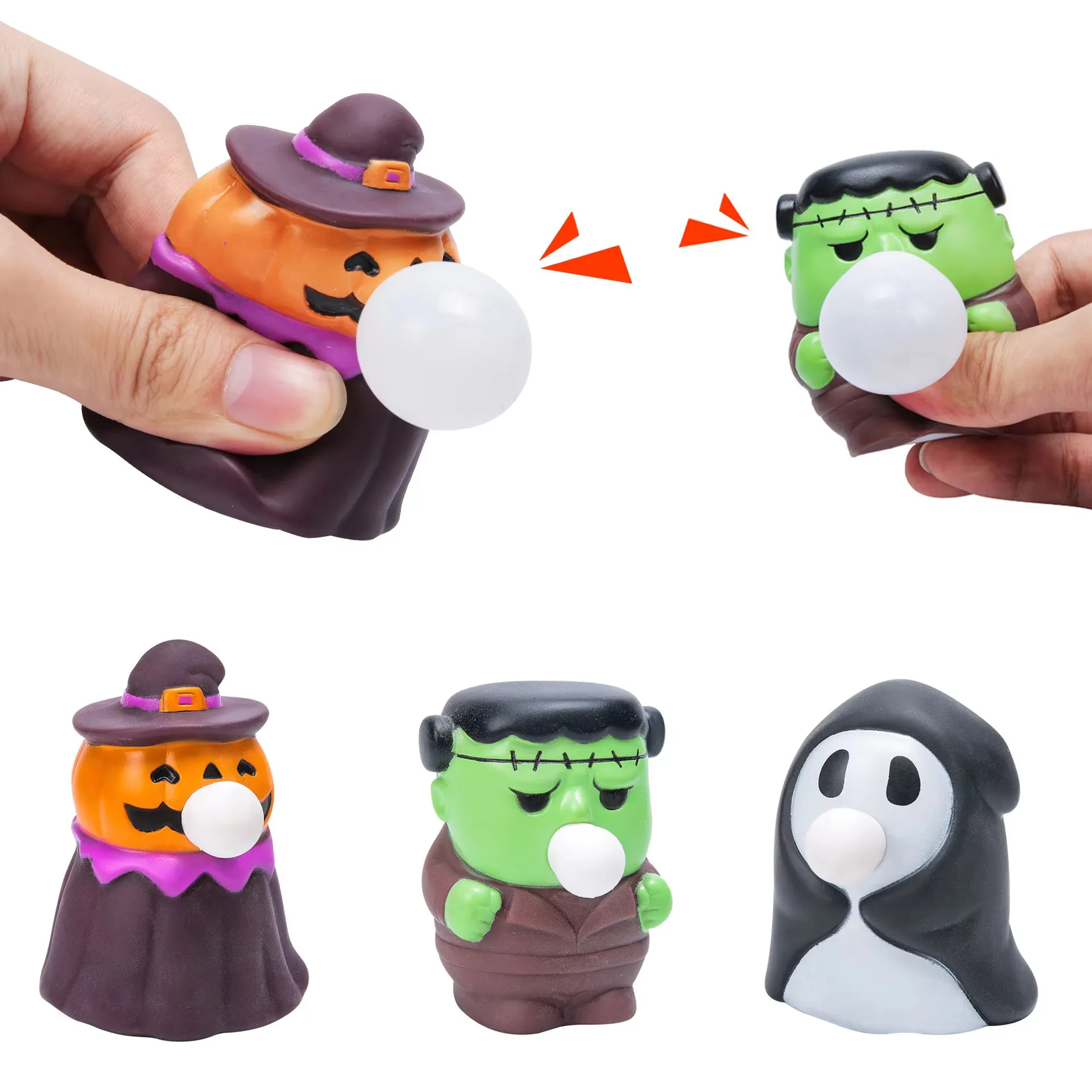 Children Halloween Squeeze Fidget Toys for 6Y Pumpkin Blow Bubbles Stress Relief Anti-stress Toys for Kids Adult Christmas Gifts