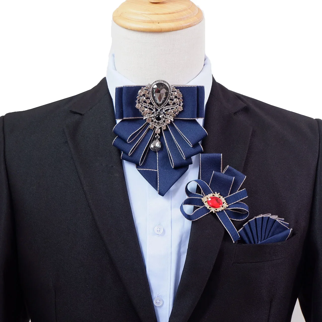 

Men's Luxury Rhinestone Bow Ties Set Original Handmade Jewelry Gifts British Business Shirt Collar Flowers Wedding Bowtie Brooch