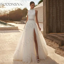RODDRSYA Customized A Line Wedding Dress Bohemian Backless Tulle Lace O-Neck Bridal Dresses Sleeveless Split vestidos de novia