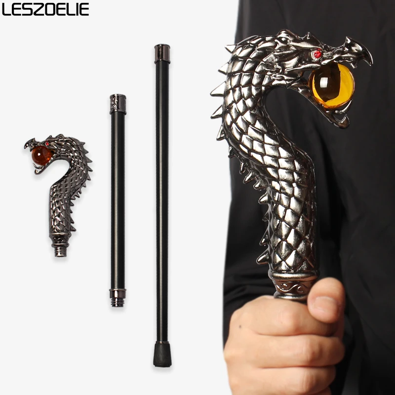 Luxury Silver Dragon-Head Walking Cane with Orange Crystal Ball Fashionable Men And Women Decorative Party Walking Sticks
