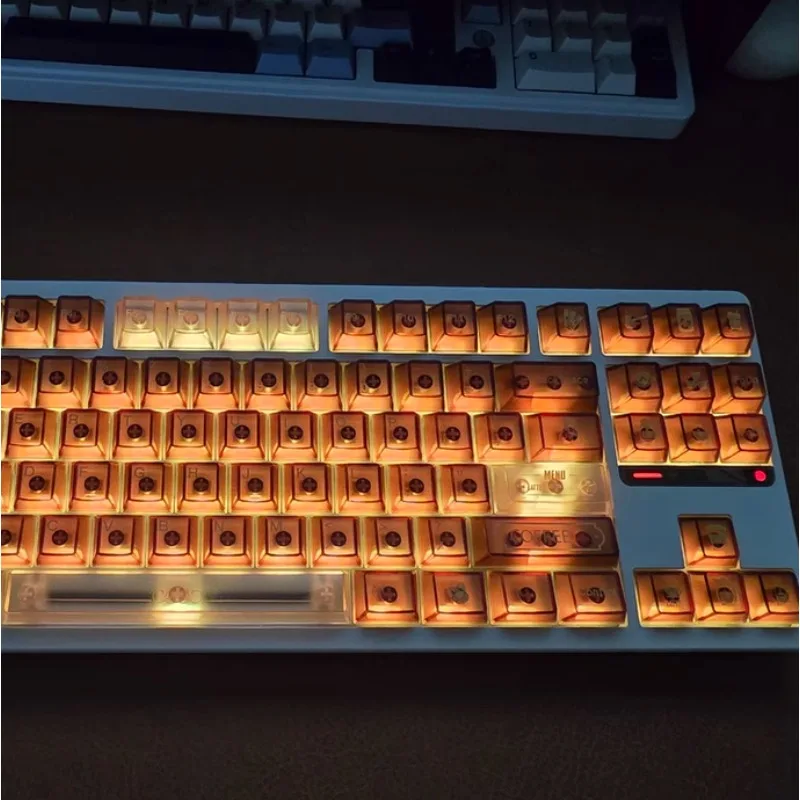 

Coffee Shop Theme Misty Through Key Cap PBT Powder Coating+PC Character Coating Coverage Cherry Profile Wooting Keyboard Keycaps