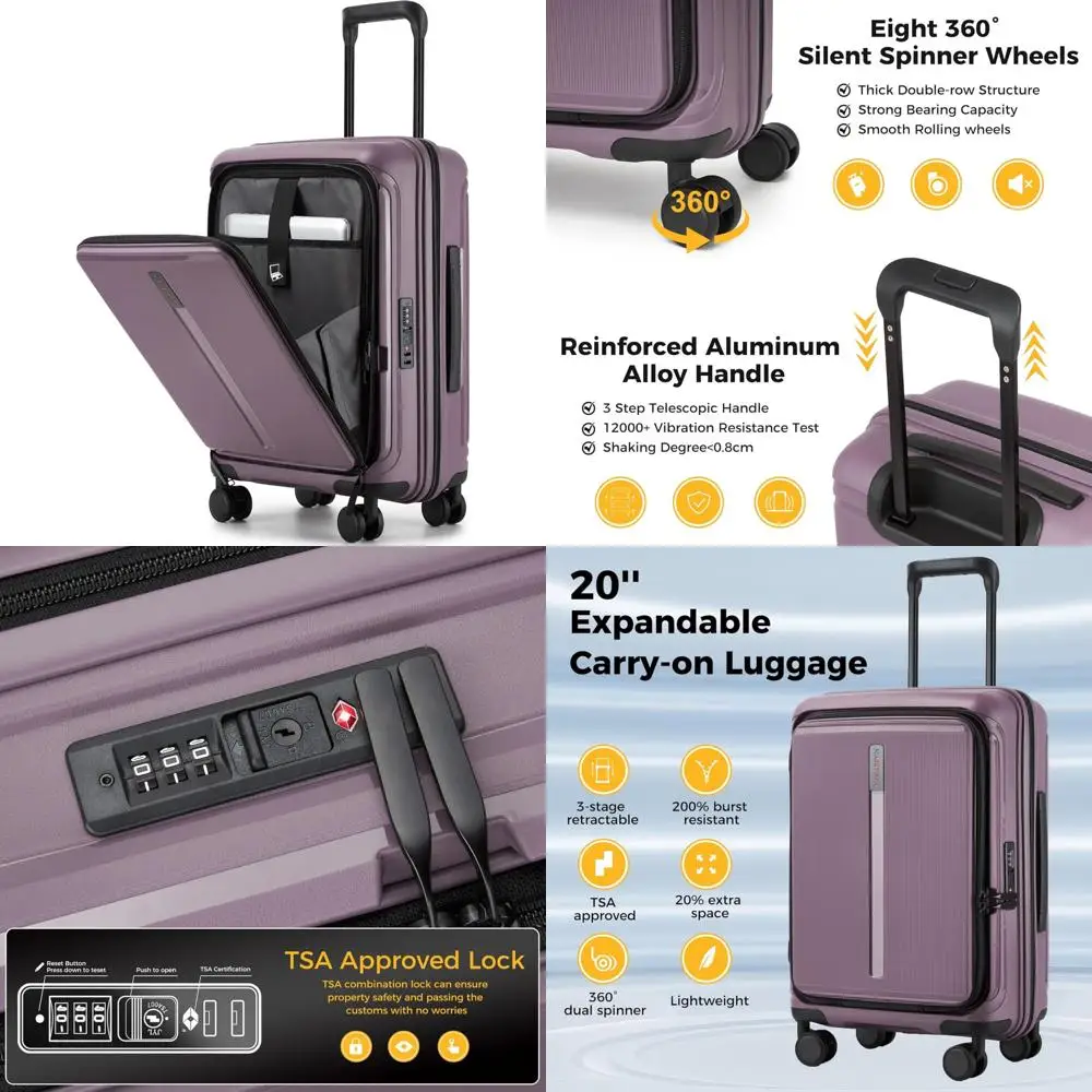 Front-Opening Expandable Hardshell Spinner Carry-On Suitcase, 22x14x9, Airline Approved, TSA Lock, Wheeled Luggage for Travel