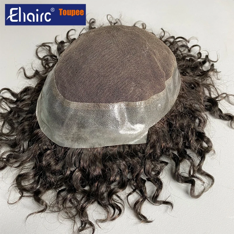 Natürliche Locken Australien Toupet Herrenperücke Haarprothese Französische Spitze Toupet Herrenperücke Echthaarperücken für Männer