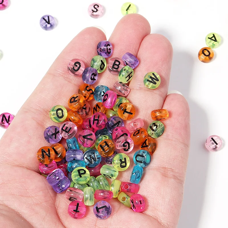 100pcs/Lot Mixed Round Flat Acrylic Letter Beads Alphabet Digital Cube Loose Spacer Beads For Jewelry Making Diy Bracelet