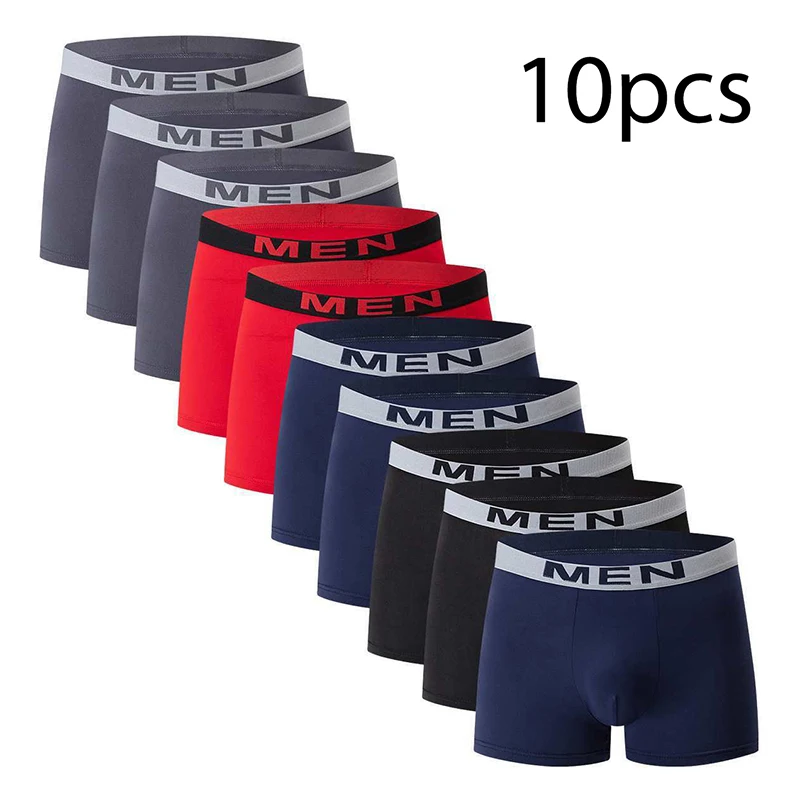 

10Pcs Men's Boxer Briefs Multi-Color Underwear Set Breathable Comfortable Elastic Waistband Men's Underwear Hot Men's Underwear
