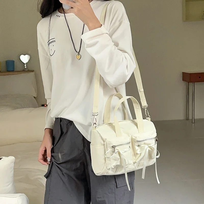 

Stylish Bow Ribbons Sweet Nylon Messenger Bag Casual Lightweight Multi-Pocket Practical Commuter Summer Shoulder Bag
