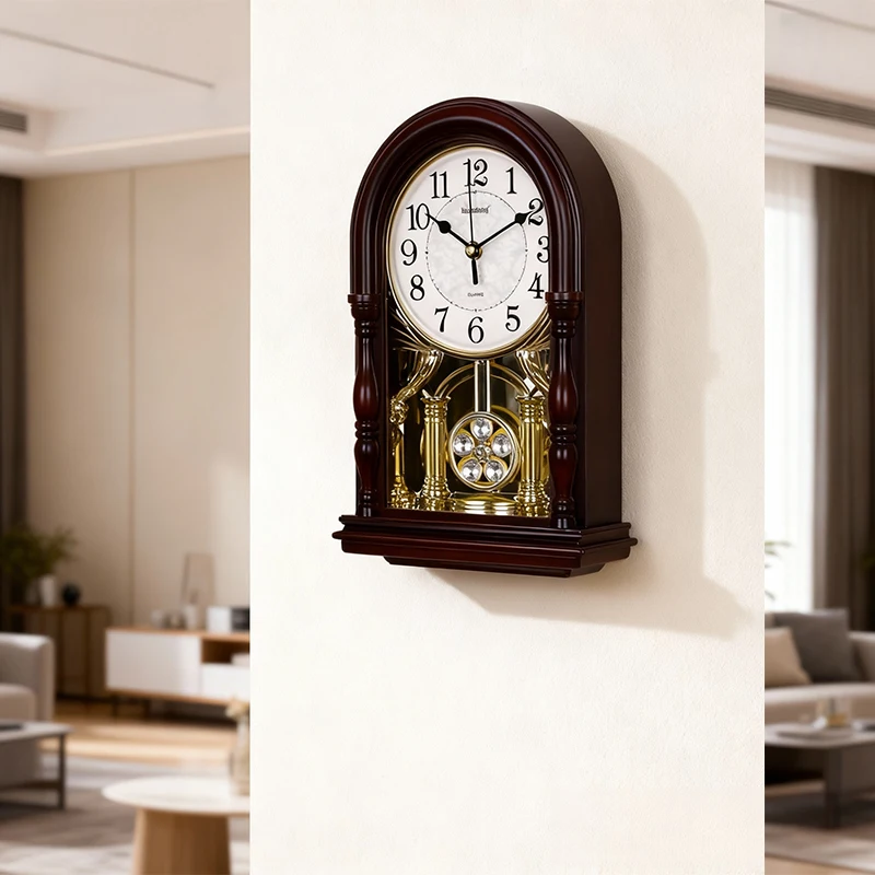 

Living Room Vintage Table Clock, Retro Chinese Style Musical Clock, Desktop Decoration Time-Chiming Clock