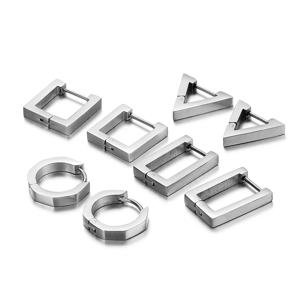 Stainless Steel Hoop Earrings Triangle Unisex Punk Rock Ear Square Earring Gifts Hiphop Gifts Huggie Fashion Jewelry Wholesale