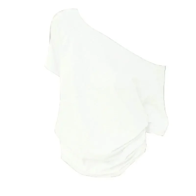 White solid  off shoulder short sleeved T-shirt for women 2024 summer new one shoulder loose top  harajuku  vintage clothes