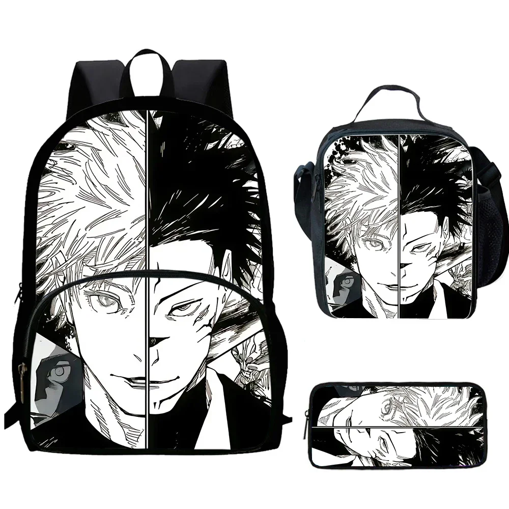 3Pcs Set Cartoon Mahito School Backpack,Lunch Bags,Pencil Bags Cartoon School Bags for Boys Girls Suitable for 4-8 Years Old