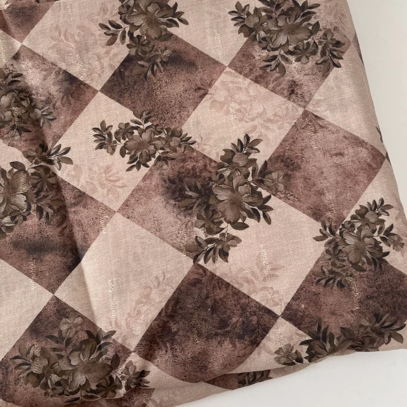 

Retro checkered floral printed jacquard polyester fabric for blouse dress clothing DIY fabric