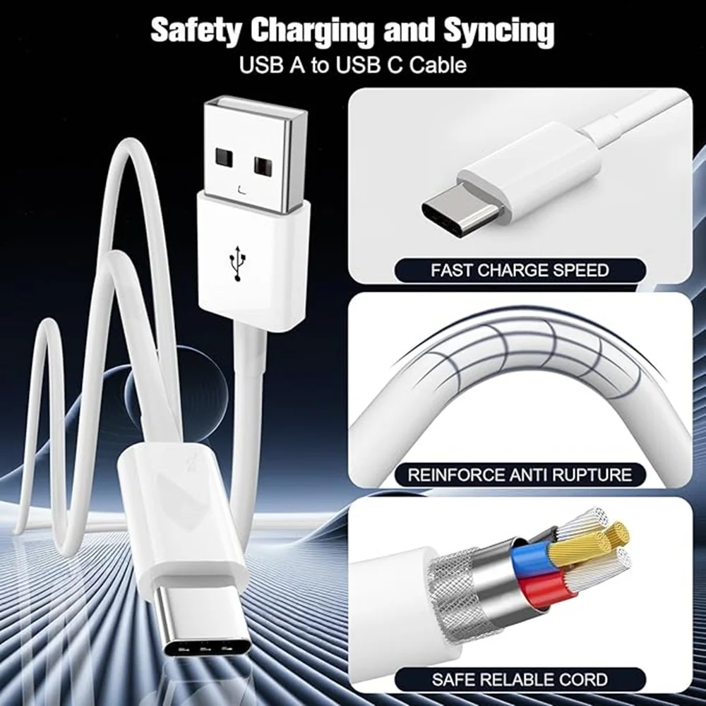 2Pack 2M Type C Fast Charging Cable USB A to C Data Sync Transfer Charger Cord White