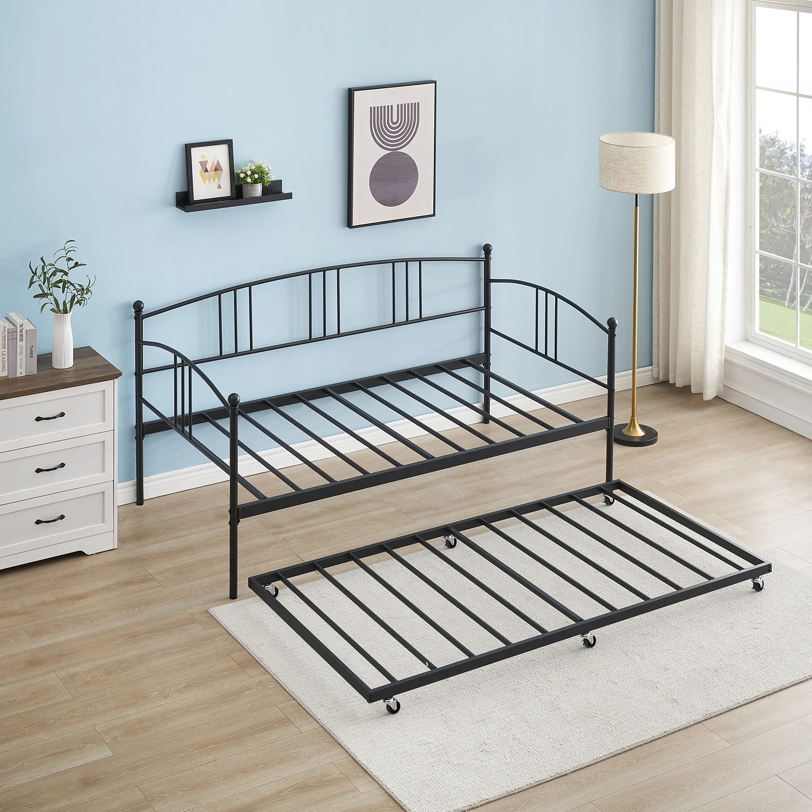 Twin Daybed Metal Sofa Bed Frame with Steel Slat Support for Living Room, Bedroom and Guest Room