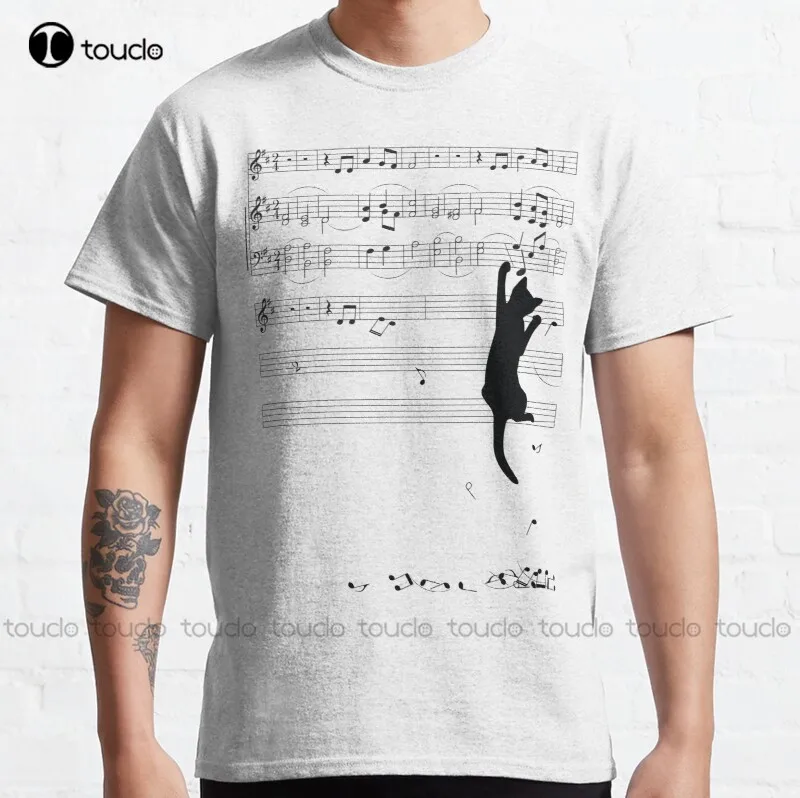 Mischief Classic Cat Music Sheet Mischief Playing Mess Climbing Funny T-Shirt Womens Shirts Summer Tee Shirt mens Unisex