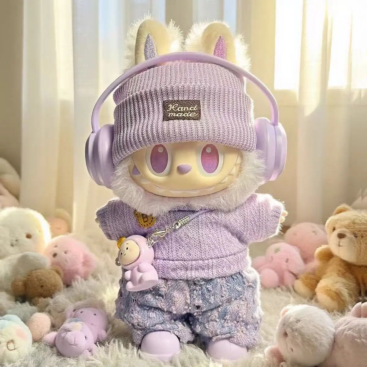 Ubranka dla Labubu, designerski strój, kostium, akcesoria dla lalek 17 cm, odzież, kombinezon Labubu, słuchawki, buty, zestaw z torbą